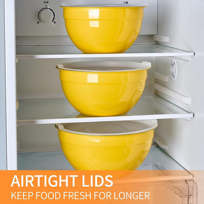 Yellow Mixing Bowls with Airtight Lids, Stainless Steel Nesting Mixing Bowls Set of 7, Ideal for Baking, Prepping and Serving Food, Size 7, 3.6, 2.7, 2.1, 1.5, 1.1,0.8 QT, Stackable Design7