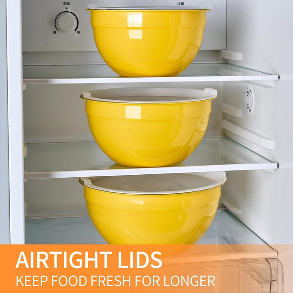 Yellow Mixing Bowls with Airtight Lids, Stainless Steel Nesting Mixing Bowls Set of 7, Ideal for Baking, Prepping and Serving Food, Size 7, 3.6, 2.7, 2.1, 1.5, 1.1,0.8 QT, Stackable Design7