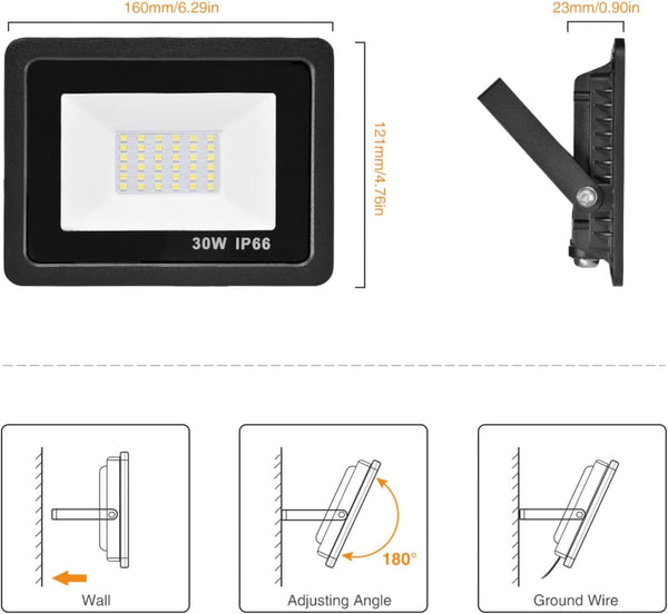 30W LED Flood Lights Outdoor, IP66 Waterproof Security Lights Fixture, 6500K Hardwired Wall Lamp, 2100Lm Ultra Thin Work Light, 120° Beam Angle LED Exterior Floodlight for Garden Yard Patio5