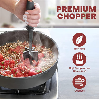 Meat Chopper Hamburger Grinder, Kitchen Smasher for Ground Beef | Heat Resistant, 5 Nylon Blade, Burger Grinder Potato Mix Tool, Meat & Poultry Tenderizers, Dishwasher Safe, Black5