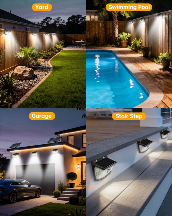 Solar Motion Sensor Lights Outdoor 120 Leds, Black, 6 Pack7