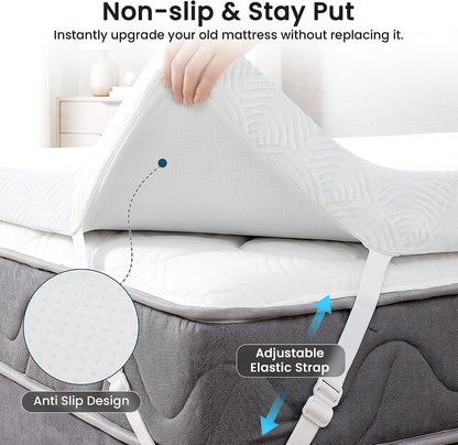 3 Inch Gel Memory Foam Mattress Queen Size, White Ventilated High Density Pad for Back Pain, Bed Mattress with Wave Soft Cover, Certipur-Us Certified, Removable Washable Cover3