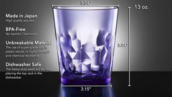 '- 13Oz Unbreakable Premium Drinking Glasses Set of 6 - Made in Japan - Super Grade Acrylic Plastic - Perfect for Gifts - Dishwasher Safe - Cups Reusable Drinkware Tumblers Kids | Middle-Size 13 Oz Straight-Profile Cups, 400 Ml Brimful, Set of 63