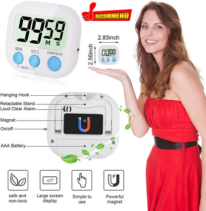 4-Piece Multi-Function Electronic Timer, Learning Management, Suitable for Kitchen, Study, Work, Exercise Training, Outdoor Activities(Not Including Battery).3