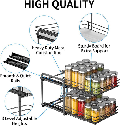 2 Tier Pull Out Spice Rack Organizer for Cabinet,9.5" Wx10.5Dx9.5H3
