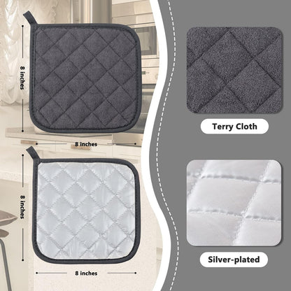 4 Pack Pot Holders for Kitchen Clearance | Hot Pads for Kitchen, Countertops, Oven Pot Holders Bulk, Potholders Sets for Kitchens Heat Resistant, Grey2