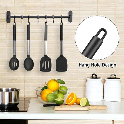 Silicone Cooking Spatulas and Spoons, Stainless Steel Kitchen Utensils Set6