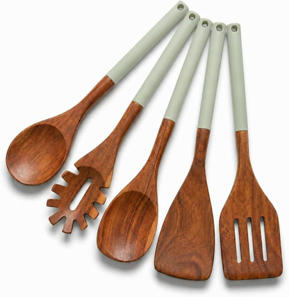 DI ORO Wooden Kitchen Utensil Set - 5 Pc Spoon & Spatula, Sage1