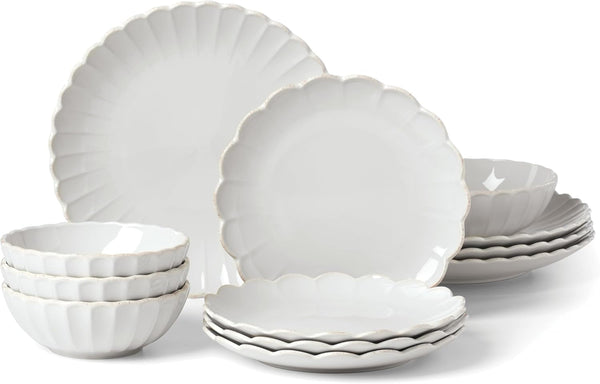 French Perle Scallop White Dinnerware Set with Accent Plates1