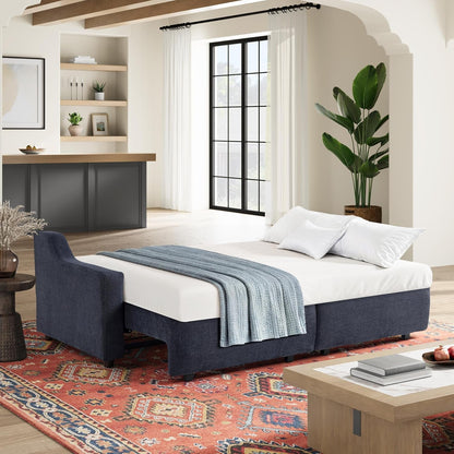 Glendale 90.2" Queen Size Wall-Hugging Convertible Sofa, Dreamcoil Comfort, Chenille Fabric, Navy5