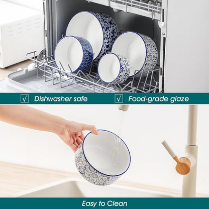 Ceramic Nesting Bowls with Lids Set of 4, Serving Bowls for Food Storage, Prep Bowl, Ceramic Bowl for Kitchen, Microwave & Dishwasher Safe, 60+36+20+10 Oz, Series SELENE5