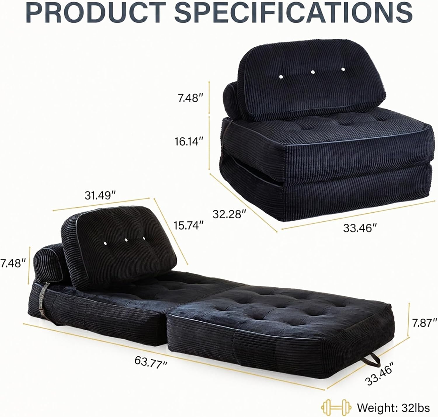 black-boneless-chair-bed-with-pillow-blanket-foldable-sofa-bed