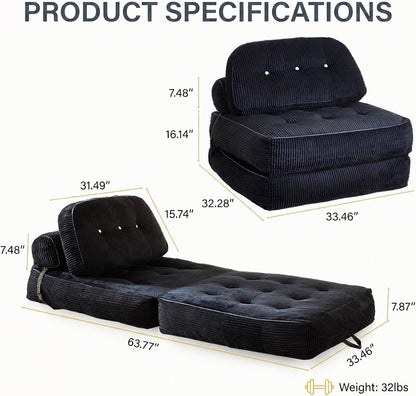 Black Boneless Chair Bed with Pillow & Blanket, Foldable Sofa Bed2