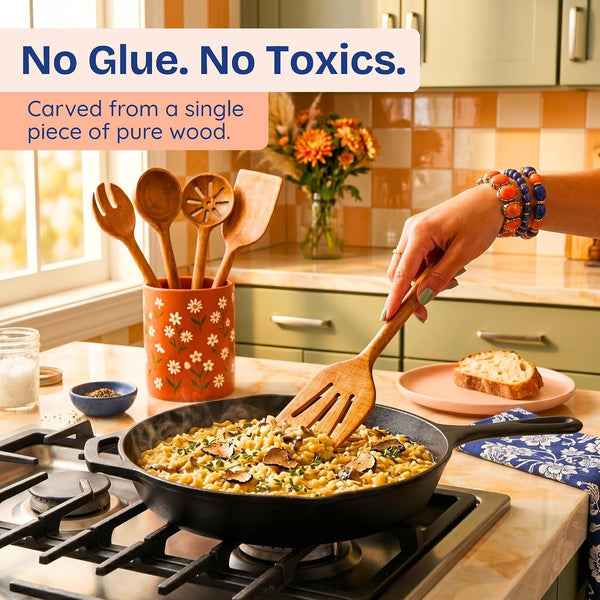 Non-Toxic Acacia Wooden Utensils Set, 6-Piece, Glue and Mineral Oil Free2