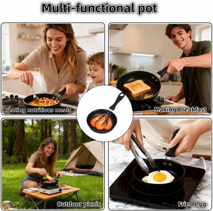 4.7 Inch Mini Frying Pan, Black Non-Stick Egg Pan with Hanging Hole, Flat Bottom Design for Gas, Induction, Electric Stove, Perfect for Single Serve Breakfast, Omelets & Camping, RV Use (Black)7