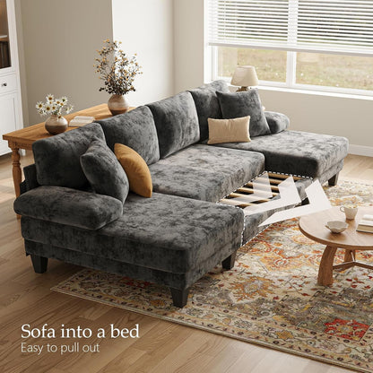 Sleeper Sofa with Pull Out Couch Bed | 112 Inch Couches for Living Room | U-Shaped Convertible Sofa Bed | Chenille Dark Grey5