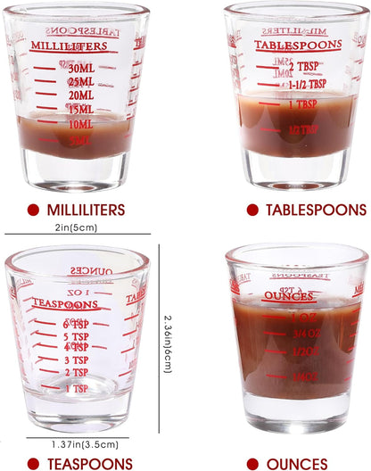 Shot Glass Measuring Cup, 2PCS Measuring Shot Glasses, Thick Base Liquid Measuring Cup for Espresso Shot Glass and Measuring Glasses, Four Different Units of Measure(1 OZ, 2 TBS, 6 TSP, 30 ML)2
