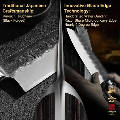 7 Inch Santoku Knife, Black Forged Japanese Chef Knife with AUS-8 Alloy Steel, Japanese Santoku Knife with Full Tang Pakkawood Handle, Christmas Gift with Premium Box (7 Inch Santoku Knife)4