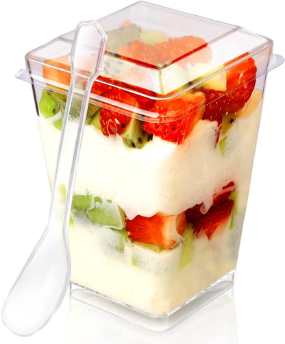 5 Oz Plastic Dessert Cups with Lids and Spoons, Yogurt Parfait Appetizer Cups for Party, Mini Dessert Shooters for Pudding and Fruit 20 Pack (60-Piece)1