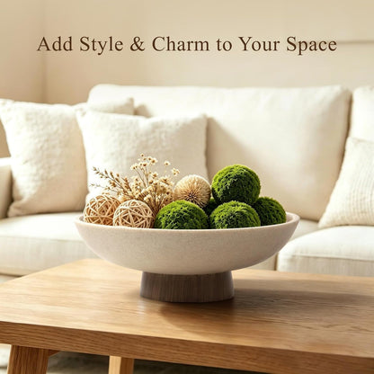 Pedestal Fruit Bowl, Decorative Resin Bowl, Faux Wood Base, Beige | Perfect for Kitchen Counters, Coffee Tables. Use as a Fruit Bowl, Centerpiece, or Catch-All for Everyday Essentials5