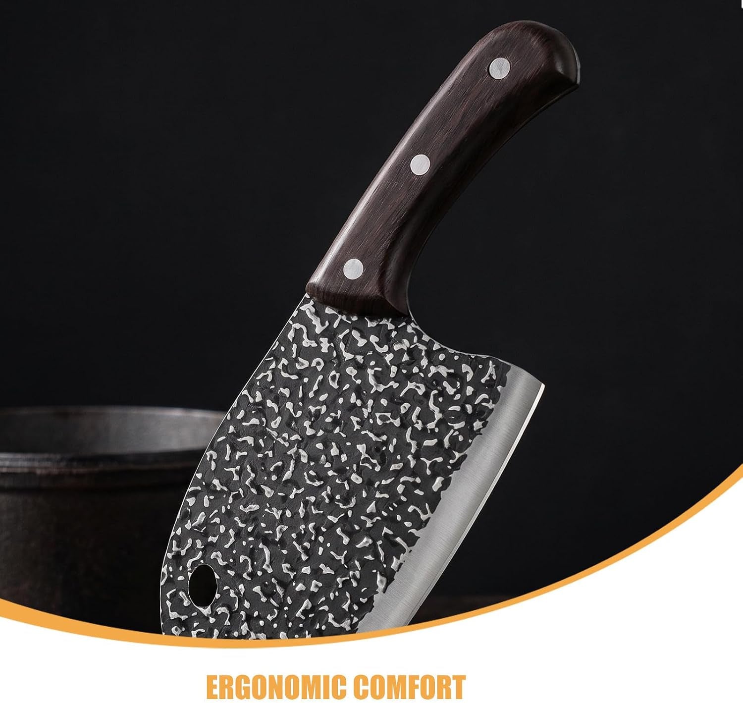 chinese-meat-cleaver-knife-with-hammered-carbon-steel-blade-and-plastic-handle-safe-use-and-reduces-hand-fatigue-for-restaurant-and-commercial-kitchen-meat-cutting