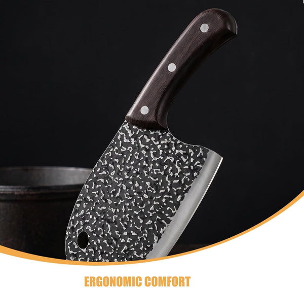Chinese Meat Cleaver Knife with Hammered Carbon Steel Blade and Plastic Handle, Safe Use and Reduces Hand Fatigue, for Restaurant and Commercial Kitchen Meat Cutting3