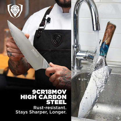 Chef Knife - 8 Inch - Valhalla Series - Premium 9CR18MOV HC Steel - Celestial Resin & Wood Handle - Razor Sharp - Kitchen Cooking Chef'S Knife - Leather Sheath3