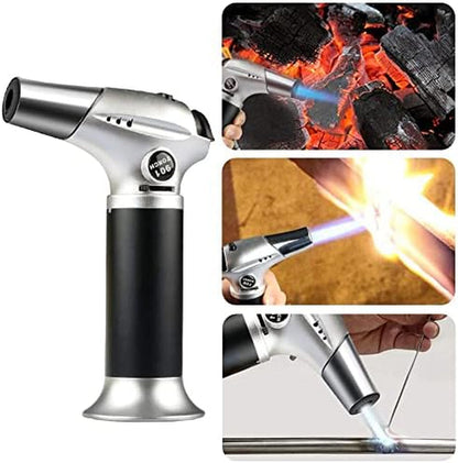 Kitchen Butane Torch, Safety Lock Adjustable Flame for Baking BBQ | 2500°F Adjustable Flame, One-Button Piezo Ignition, Refillable Butane Torch for Creme Brulee & Cooking (Butane Not Included)7