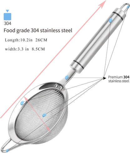 304 Stainless Steel Fine Mesh Strainers for Kitchen, Colander-Skimmer with Handle, Sieve Sifters for Food, Tea, Rice, Oil, Noodles, Fruits, Vegetable2