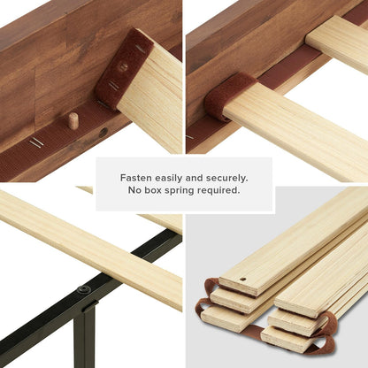 Ted Bed Frame with Headboard, Mid Century Modern Acacia Solid Wood Platform Bed Frame, Wooden Slats, No Box Spring, Double Metal Bar Support (Solid Wood, Queen (U.S. Standard))3