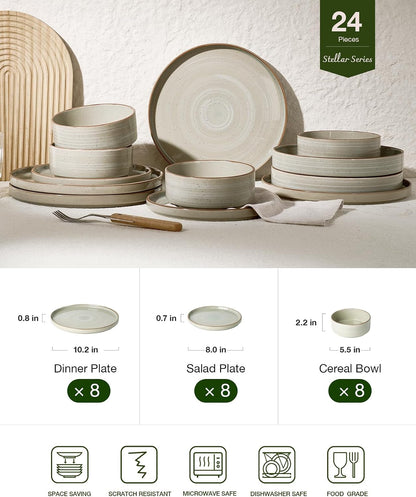 Stellar 24-Piece Stoneware Dinnerware Set, Matcha Green2