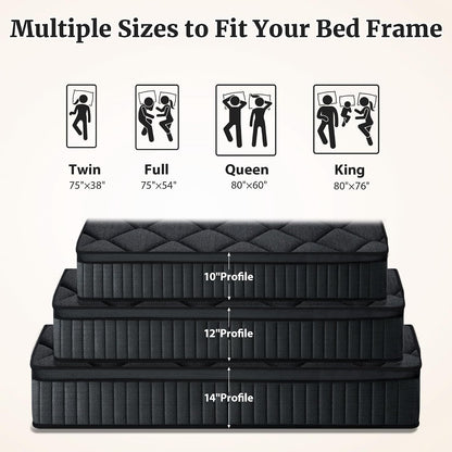 Queen Mattress 12 Inch, Firm Hybrid Memory Foam Mattress in a Box with Individual Pocket Springs, Pressure Relief, Motion Isolation, Fiberglass Free, Certipur-Us Certified 80"X 60"(Gray)8