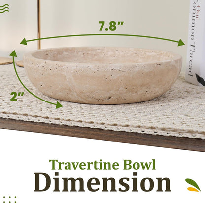Travertine Decorative Bowl - 7.8” Diameter & 2” Height - Key Bowl for Entryway Table - Travertine - Organic Modern Centerpiece - Beige/Natural2