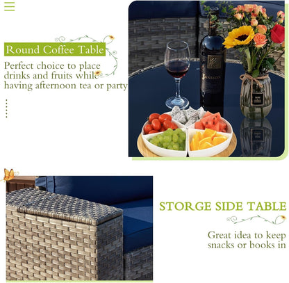 Blue 7-Piece Curved Wicker Rattan Outdoor Patio Sectional7