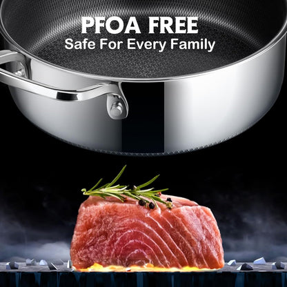 Frying Pans Nonstick with Lid,Hybrid Non Stick 5 Quart Saute Pan,Pfoa Free Cookware,Stainless Steel Skillet,12 Inch Deep Saute Pan,Dishwasher&Oven Safe,Works on All Cooktops3