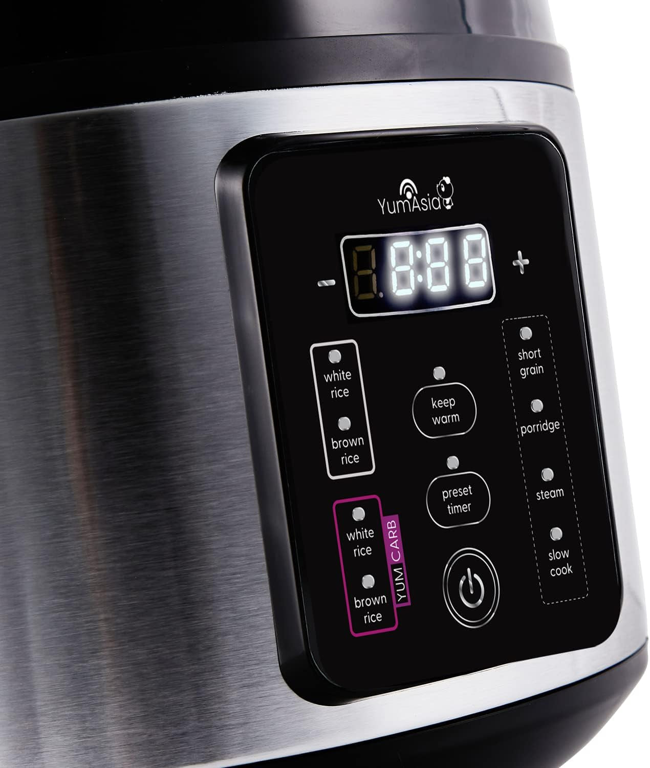 kumo-yumcarb-rice-cooker-with-ceramic-bowl-and-advanced-fuzzy-logic-5-5-cups-1-litre-5-rice-cooking-functions-3-multicooker-functions-110v-us-power-light-stainless-steel
