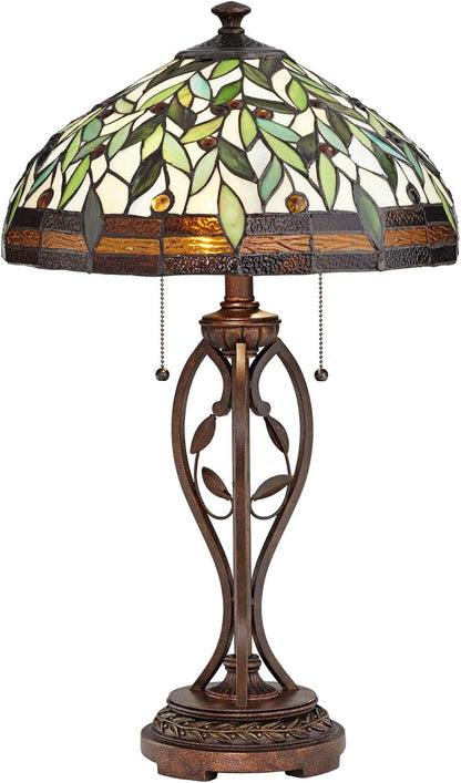 26" Tall Table Lamp Blossoming Leaf Tiffany-Style Cottage Glass2