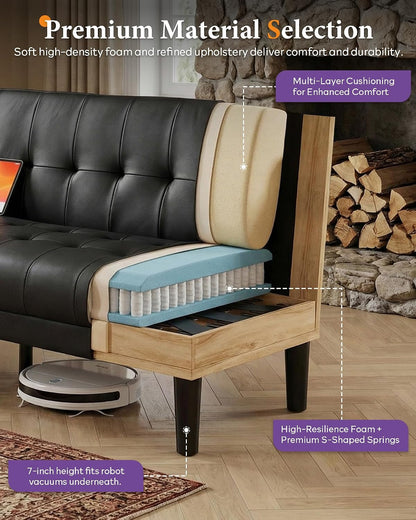 62" W Leather Loveseat and 2 Chairs, Living Room Sets W/Charging Station6