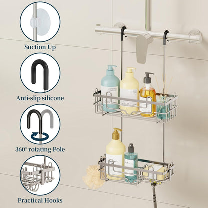 over the Door Shower Caddy - 2-Tier Hanging Shower Organizer with Soap Holder, Rustproof Bathroom Storage and Organizer Rack for Shampoo, Towels, and Toiletries, Sand Nickel5
