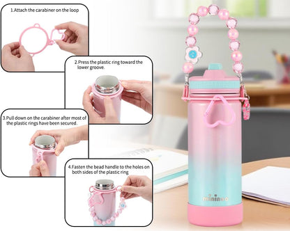 Kids Water Bottle for School - 16 Oz Stainless Steel Insulated Water Bottle with Ceramic-Lined, Leakproof Straw Lid & Beaded Handle for Girls & Boys7
