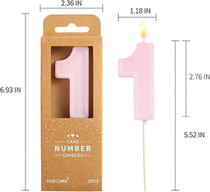 2.76 Inch Luxe Pink Glitter 1 Number Birthday Candles, Pink Number Candles, Cake Number Candles, Party Celebration6