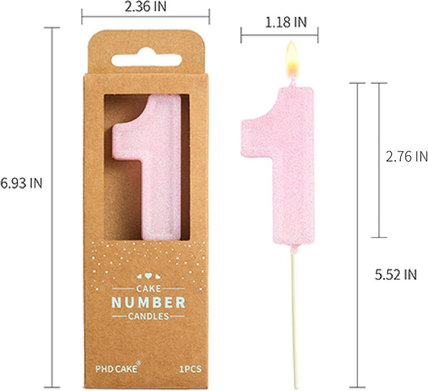 2.76 Inch Luxe Pink Glitter 1 Number Birthday Candles, Pink Number Candles, Cake Number Candles, Party Celebration6