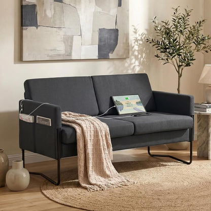 51" Small Black Loveseat Sofa with USB Ports, Mini Couch for Living Room1