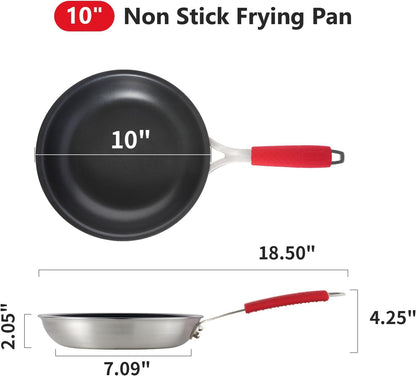 10 Inch Nonstick Frying Pan, Tri-Ply Clad Stainless Steel Skillet with Reinforced Coating, Detachable Handle with Sleeve, Dishwasher & Oven Safe, Induction Compatible, Pfoa-Free Fajita Pans7