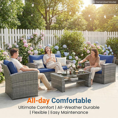 4 Piece Outdoor Wicker Patio Furniture Set for All Weather3