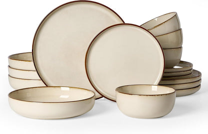 Milkyway 16-Piece Dinnerware Set with Pasta Bowls, Light Khaki1