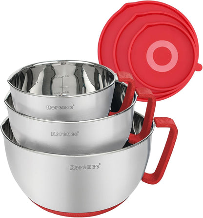 Stainless Steel Mixing Bowls Set with Lids,1.5,3 & 5 Qt,Red1
