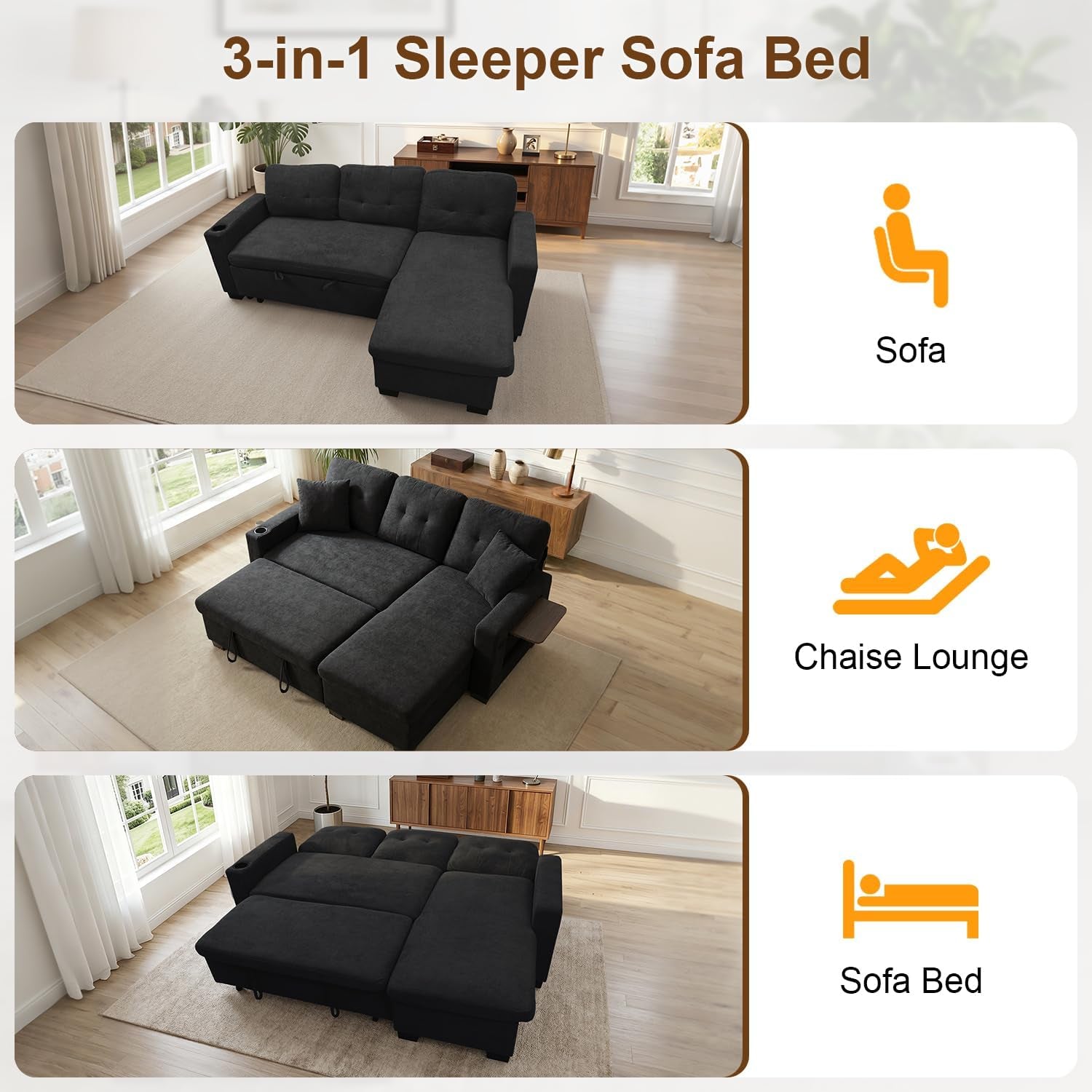 82-l-shaped-sleeper-sofa-bed-pull-out-sectional-couch-with-storage-chaise-reclining-backrest-sectional-couches-for-living-room-with-usb-port-foldable-table-cup-holder-side-pocket-black