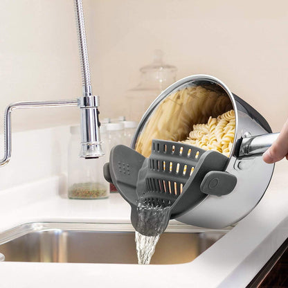 Snap N' Strain - Silicone Pasta Strainer Clip-On for Pots and Pans - Heat Resistant Colander for Vegetables and Noodles - Kitchen Gadgets for Cooking - Space-Saving Design - Gray2