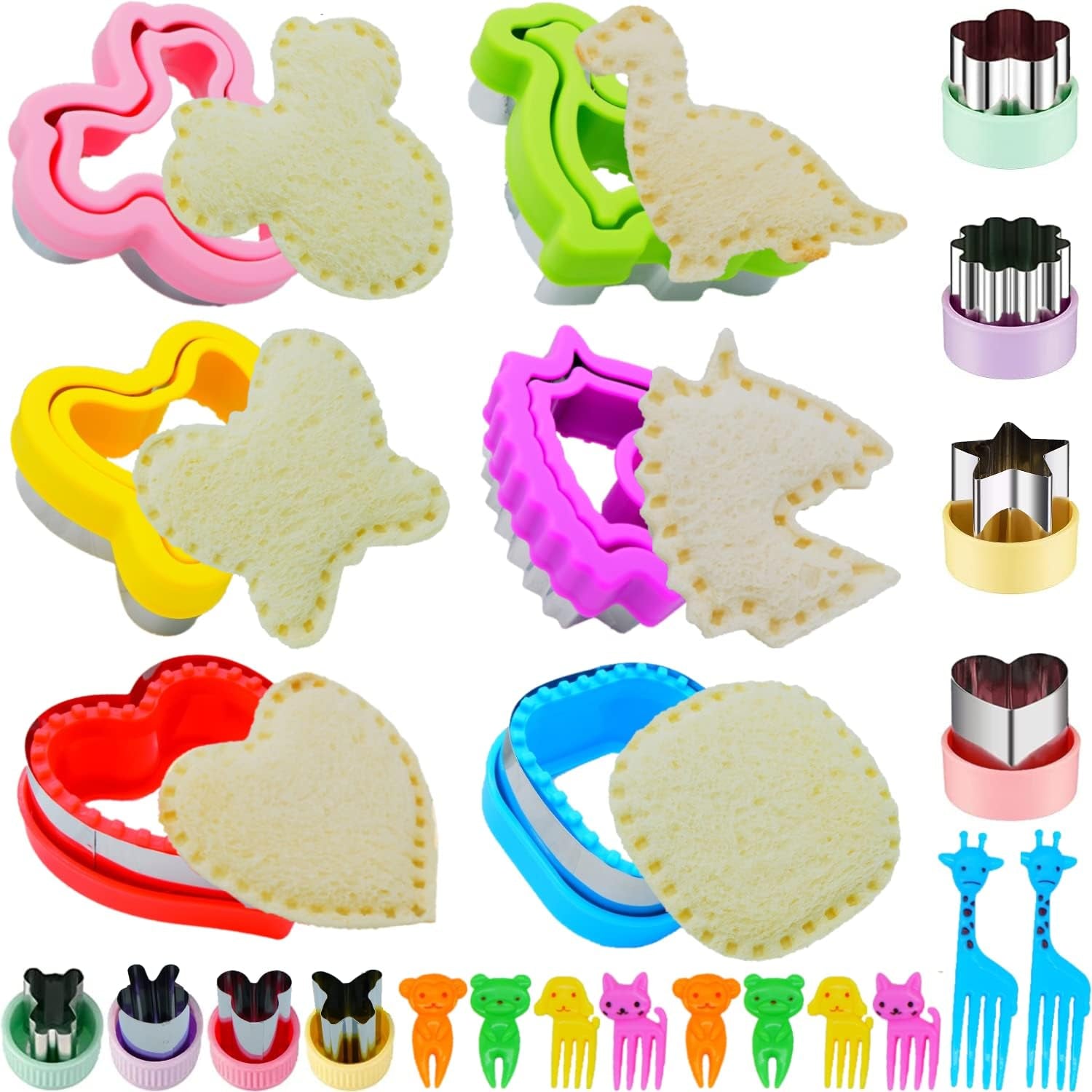 uncrustable-sandwich-cutter-crustless-sandwich-cutter-and-sealer-set-24pcs-sandwich-cookie-cutters-forks-heart-square-dino-mouse-butterfly-unicorn-shapes-lunch-bento-box-accessories